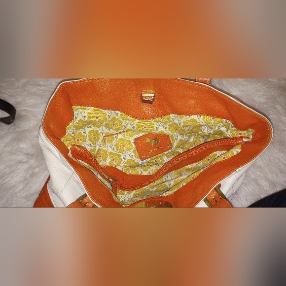 Emma Fox Colorblock Shoulder Bag. Goldtone Hardware. Double Sided. Logo. Orange. - Picture 10 of 13